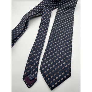 Lanvin Paris Mens Silk Tie Navy Blue Red Paisley Teardrop Made in Italy Luxury